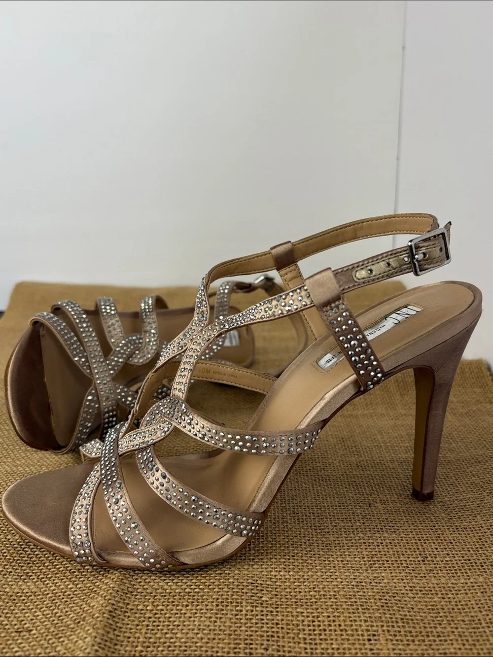 Women's Champagne Gold Strappy Studded High Heels Size 10